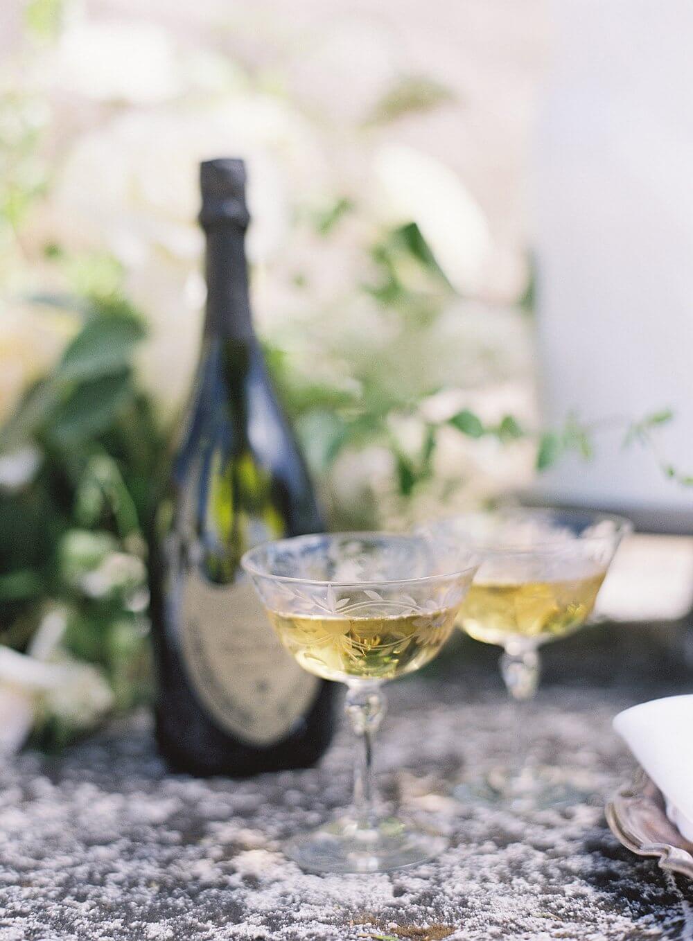 Champagne coups with dom perignon  at cal-a-vie wedding - Jacqueline Benét Photography