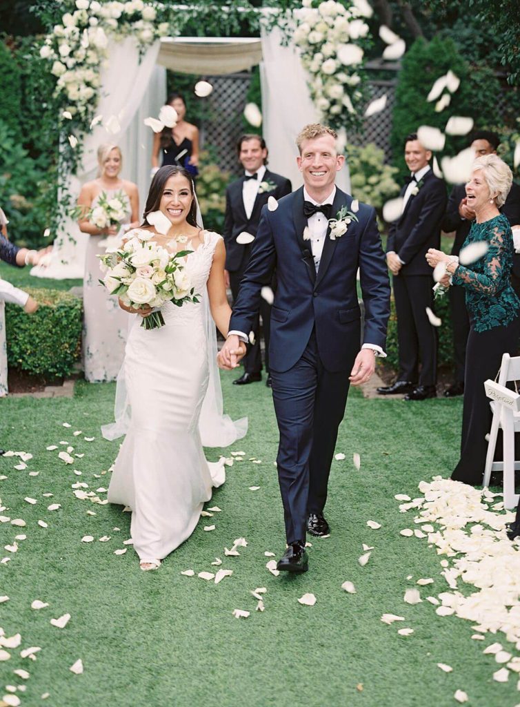 Bride and groom joyfully walk up the aisle after Admirals House wedding ceremony - Jacqueline Benét Photography