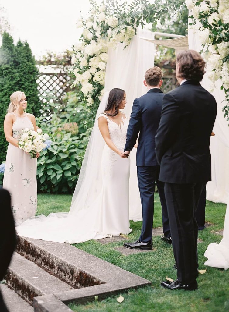 Bride and groom in garden ceremony in Seattle - Jacqueline Benét Photography