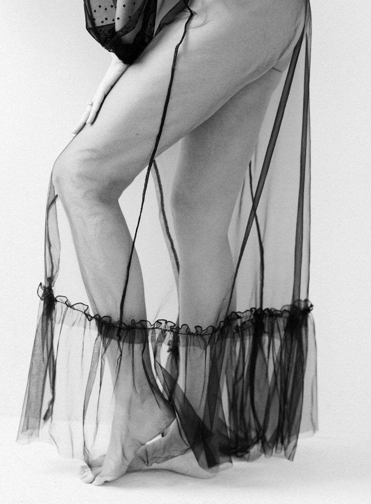 Sheer black robe with fringe during boudoir session with Seattle boudoir Photographer Jacqueline Benét