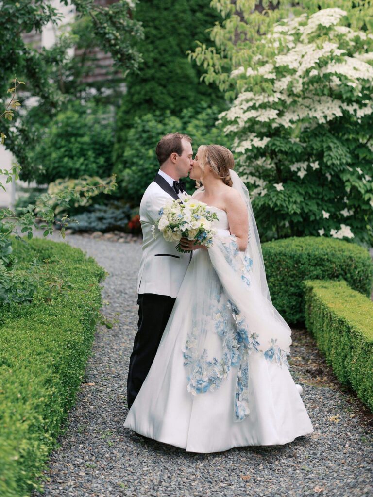 Romantic portrait of the couple at golden hour in the gardens of Fox Hollow Farm, captured by Jacqueline Benét | Seattle wedding photographer