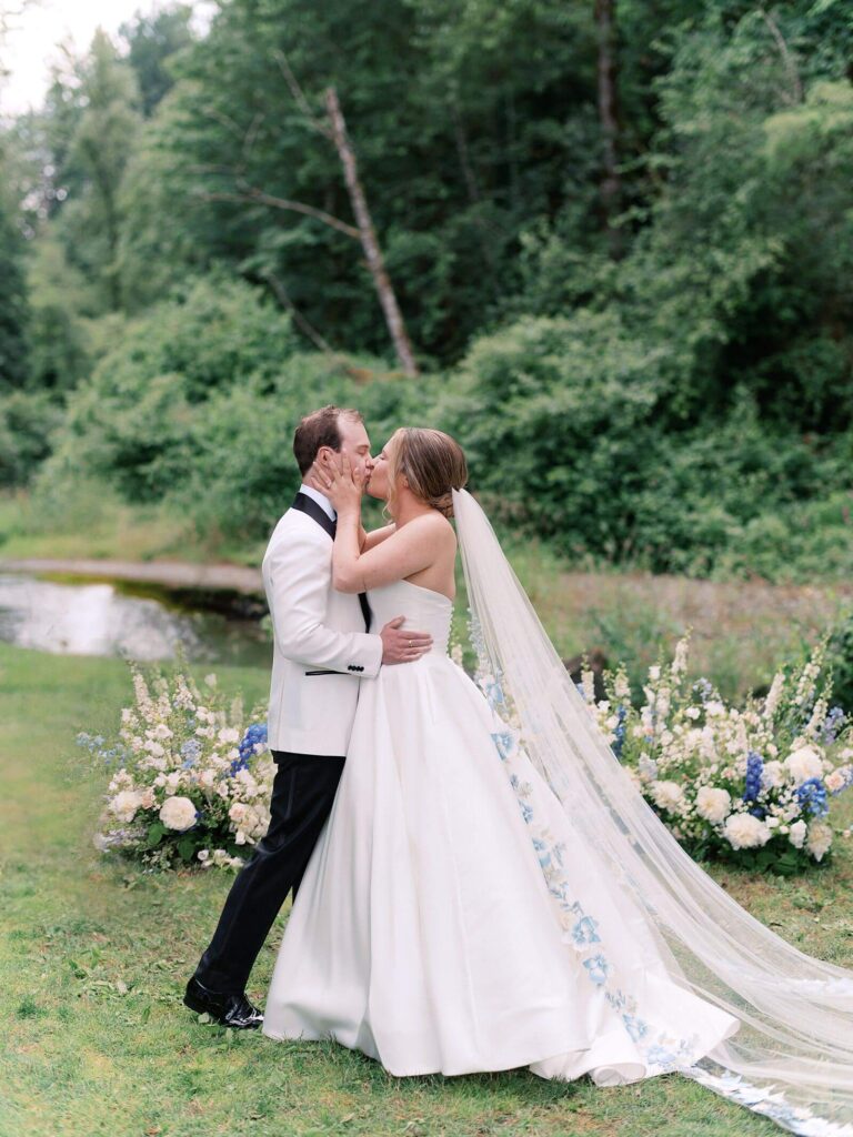 The joyful moment after "I do" between the bride and groom at their garden wedding at fox hollow farm in Seattle, WA, captured by Jacqueline Benét | Seattle wedding photography 