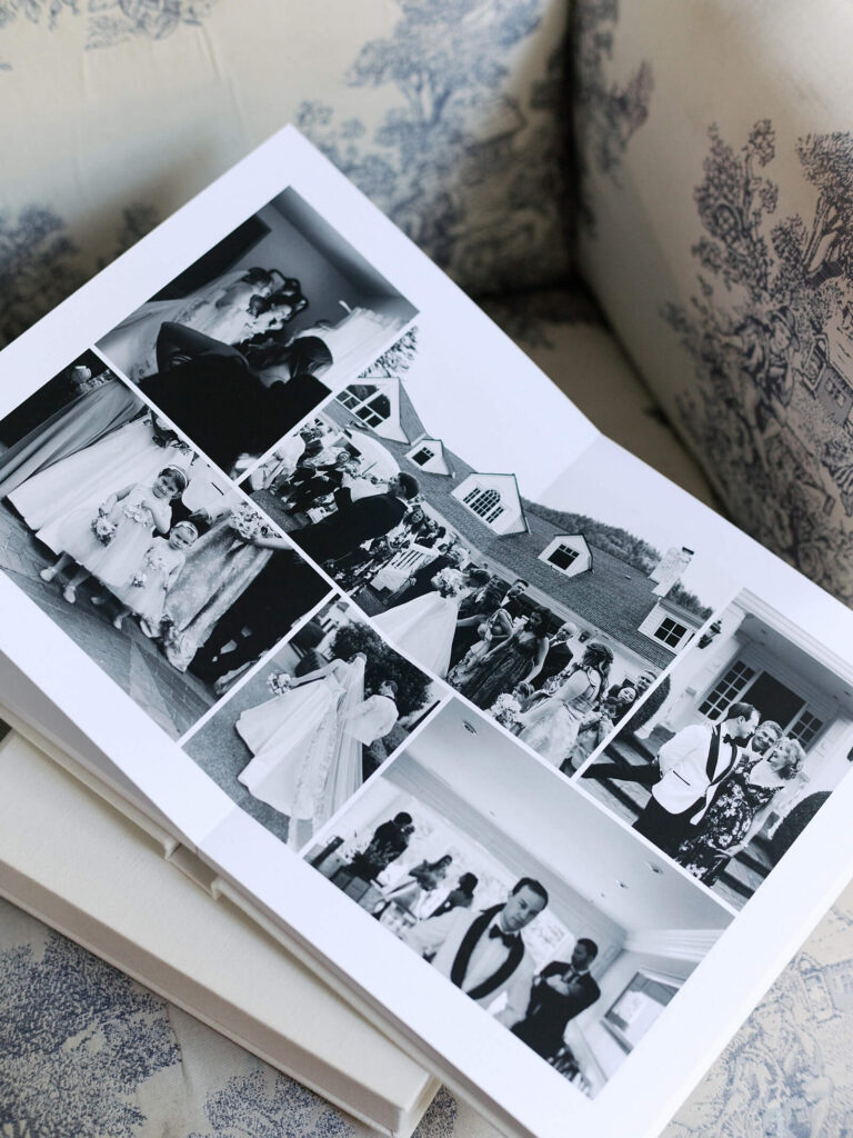 Image of an heirloom photo album that showcases the beautiful photos taken by Jacqueline Benét at their Seattle summer wedding.